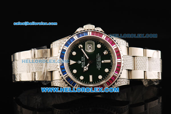 Rolex GMT-Master II Swiss ETA 2836 Automatic Movement Steel Case with Black Dial and Diamond Bezel-Steel Diamond Strap - Click Image to Close